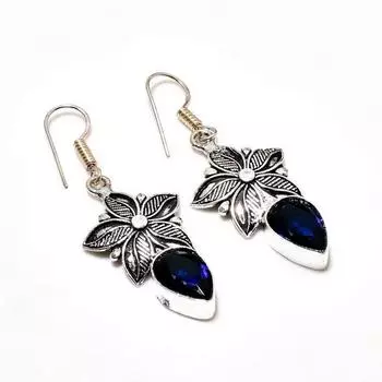 Ювелирные серьги ручной работы с лондонским голубым топазом, посеребренные 925 пробы, 1,89 дюйма