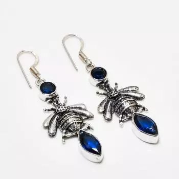 Ювелирные серьги ручной работы с лондонским голубым топазом, посеребренные 925 пробы, 2,27 дюйма