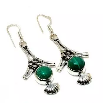 Ювелирные серьги ручной работы с малахитом 925 пробы, посеребренные, 2,08 дюйма