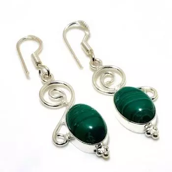 Ювелирные серьги ручной работы с малахитом 925 пробы, посеребренные, 1,89 дюйма
