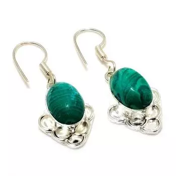 Ювелирные серьги ручной работы с малахитом 925 пробы, посеребренные, 1,51 дюйма