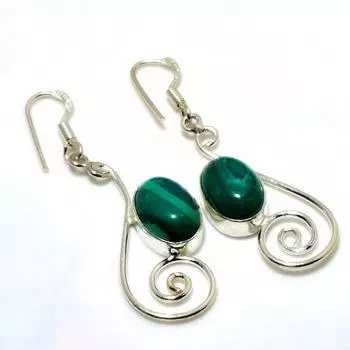 Ювелирные серьги ручной работы с малахитом 925 пробы, посеребренные, 2,08 дюйма