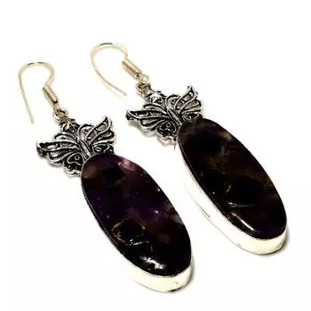 Ювелирные серьги ручной работы с медным аметистом 925 пробы, посеребренные, 2,65 дюйма