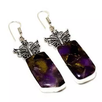 Ювелирные серьги ручной работы с медным аметистом 925 пробы, посеребренные, 2,46 дюйма