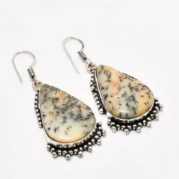Ювелирные серьги ручной работы с медовым дендритным камнем, посеребренные 925 пробы, 1,89 дюйма
