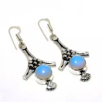 Ювелирные серьги ручной работы с молочным опалом 925 пробы, посеребренные, 2,08 дюйма