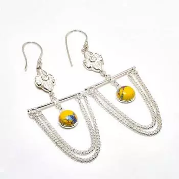 Ювелирные серьги ручной работы с мозаичным яшмом, посеребренные 925 пробы, 3,21 дюйма