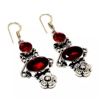 Ювелирные серьги ручной работы с мозамбикским гранатом 925 пробы, посеребренные, 2,08 дюйма