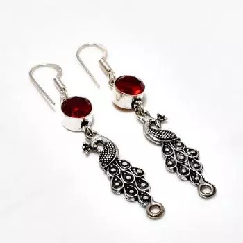 Ювелирные серьги ручной работы с мозамбикским гранатом, посеребренные 925 пробы, 2,27 дюйма