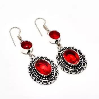 Ювелирные серьги ручной работы с мозамбикским гранатом, посеребренные 925 пробы, 2,27 дюйма