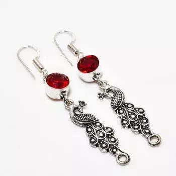Ювелирные серьги ручной работы с мозамбикским гранатом, посеребренные 925 пробы, 2,38 дюйма