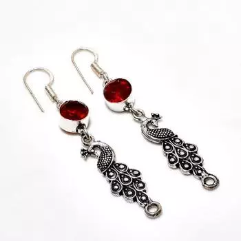 Ювелирные серьги ручной работы с мозамбикским гранатом, посеребренные 925 пробы, 2,38 дюйма