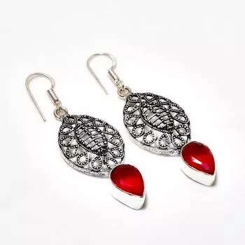 Ювелирные серьги ручной работы с мозамбикским гранатом, посеребренные 925 пробы, 2,08 дюйма