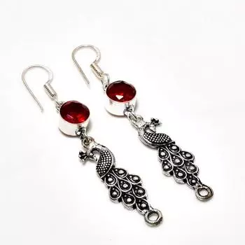Ювелирные серьги ручной работы с мозамбикским гранатом, посеребренные 925 пробы, 2,46 дюйма