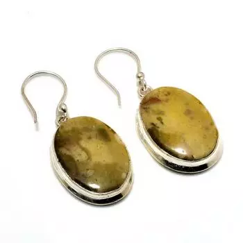 Ювелирные серьги ручной работы с пейзажной яшмой 925 пробы, посеребренные, 1,51 дюйма