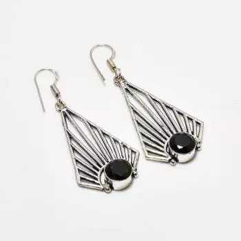 Ювелирные серьги ручной работы с покрытием из серебра 925 пробы и черной шпинелью диаметром 2,08 дюйма