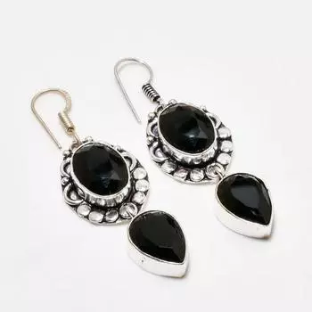 Ювелирные серьги ручной работы с покрытием из серебра 925 пробы и черной шпинелью диаметром 2,08 дюйма