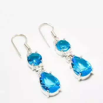 Ювелирные серьги ручной работы с покрытием из серебра 925 пробы, швейцарский голубой топаз, 1,70 дюйма
