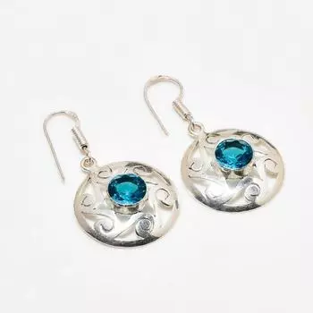 Ювелирные серьги ручной работы с покрытием из серебра 925 пробы, швейцарский голубой топаз, 1,51 дюйма