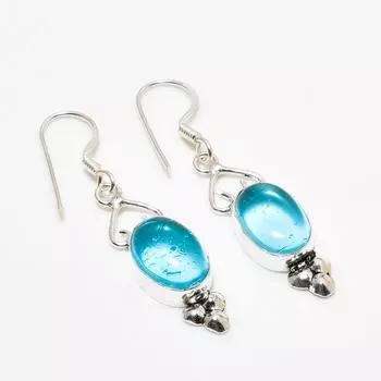 Ювелирные серьги ручной работы с покрытием из серебра 925 пробы, швейцарский голубой топаз, 1,89 дюйма