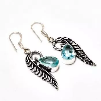 Ювелирные серьги ручной работы с покрытием из серебра 925 пробы, швейцарский голубой топаз, 1,89 дюйма