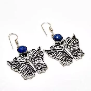 Ювелирные серьги ручной работы с покрытием из серебра 925 пробы, лазурит, 1,89 дюйма.