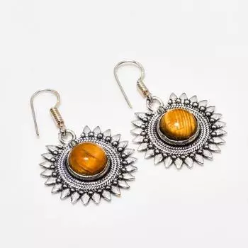 Ювелирные серьги ручной работы с покрытием из серебра 925 пробы Тигровый глаз диаметром 1,70 дюйма