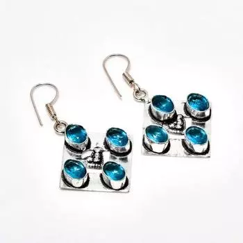 Ювелирные серьги ручной работы с покрытием из серебра 925 пробы, швейцарский голубой топаз, 1,81 дюйма