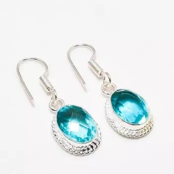 Ювелирные серьги ручной работы с покрытием из серебра 925 пробы, швейцарский голубой топаз, 1,51 дюйма