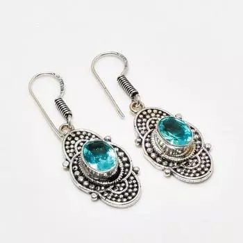 Ювелирные серьги ручной работы с покрытием из серебра 925 пробы, швейцарский голубой топаз, 1,70 дюйма