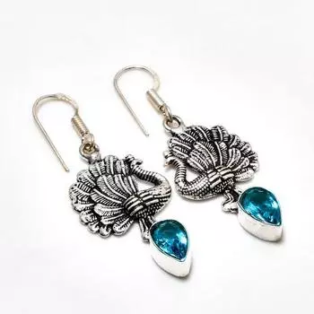 Ювелирные серьги ручной работы с покрытием из серебра 925 пробы, швейцарский голубой топаз, 1,89 дюйма