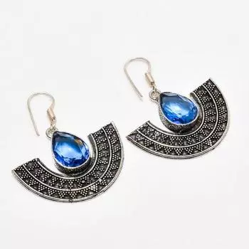 Ювелирные серьги ручной работы с покрытием из серебра 925 пробы, швейцарский голубой топаз, 1,51 дюйма