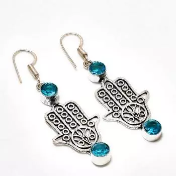 Ювелирные серьги ручной работы с покрытием из серебра 925 пробы, швейцарский голубой топаз, 2,08 дюйма