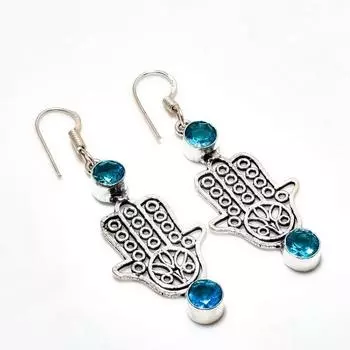 Ювелирные серьги ручной работы с покрытием из серебра 925 пробы, швейцарский голубой топаз, 2,08 дюйма