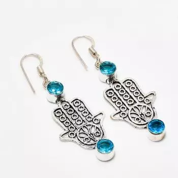 Ювелирные серьги ручной работы с покрытием из серебра 925 пробы, швейцарский голубой топаз, 2,08 дюйма