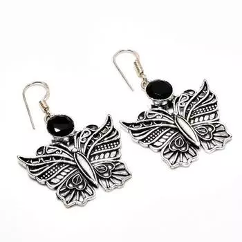 Ювелирные серьги ручной работы с покрытием из серебра 925 пробы и черной шпинелью диаметром 2,08 дюйма