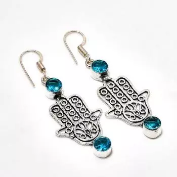Ювелирные серьги ручной работы с покрытием из серебра 925 пробы, швейцарский голубой топаз, 2,08 дюйма
