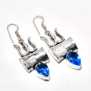 Ювелирные серьги ручной работы с покрытием из серебра 925 пробы, швейцарский голубой топаз, 2,08 дюйма