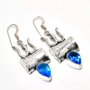 Ювелирные серьги ручной работы с покрытием из серебра 925 пробы, швейцарский голубой топаз, 2,08 дюйма