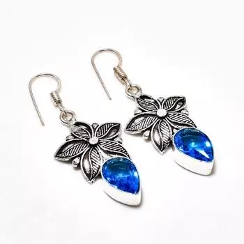 Ювелирные серьги ручной работы с покрытием из серебра 925 пробы, швейцарский голубой топаз, 1,89 дюйма