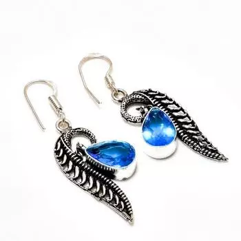 Ювелирные серьги ручной работы с покрытием из серебра 925 пробы, швейцарский голубой топаз, 1,89 дюйма