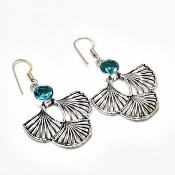 Ювелирные серьги ручной работы с покрытием из серебра 925 пробы, швейцарский голубой топаз, 1,89 дюйма