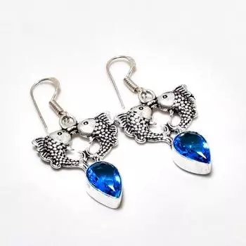 Ювелирные серьги ручной работы с покрытием из серебра 925 пробы, швейцарский голубой топаз, 1,70 дюйма