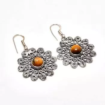 Ювелирные серьги ручной работы с покрытием из серебра 925 пробы Тигровый глаз диаметром 1,70 дюйма