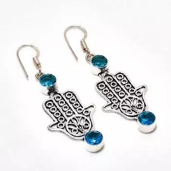 Ювелирные серьги ручной работы с покрытием из серебра 925 пробы, швейцарский голубой топаз, 2,08 дюйма