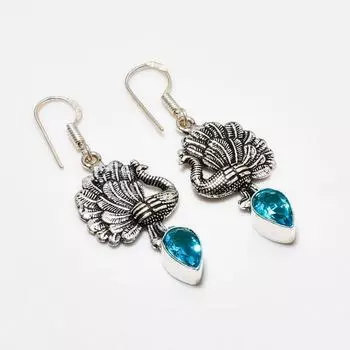 Ювелирные серьги ручной работы с покрытием из серебра 925 пробы, швейцарский голубой топаз, 1,89 дюйма