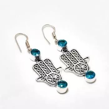 Ювелирные серьги ручной работы с покрытием из серебра 925 пробы, швейцарский голубой топаз, 2,08 дюйма