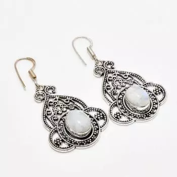 Ювелирные серьги ручной работы с радужным лунным камнем, посеребренные 925 пробы, 2,00 дюйма