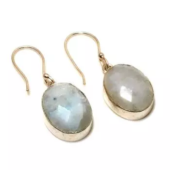 Ювелирные серьги ручной работы с радужным лунным камнем 925 пробы, посеребренные, 1,51 дюйма