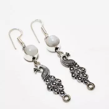 Ювелирные серьги ручной работы с радужным лунным камнем, посеребренные 925 пробы, 2,38 дюйма